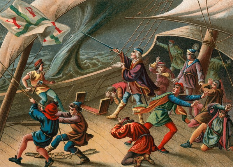 Columbus bir su hortumunu sakinleştirir by Spanish School
