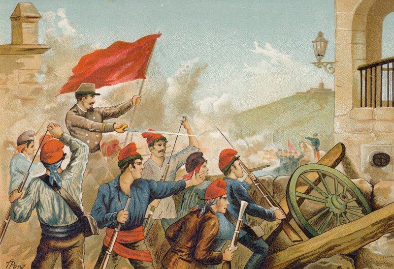 Cumhuriyetçi gönüllüler ve askerler arasındaki kavga, Sarria, Barselona, 1874 by Spanish School