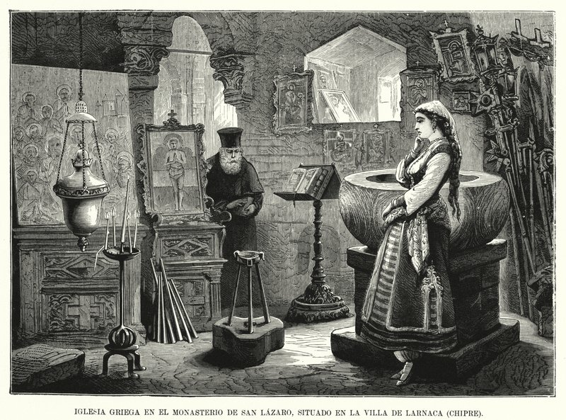 Aziz Lazarus Manastırı Rum Ortodoks Kilisesi, Larnaka, Kıbrıs (litho) by Spanish School