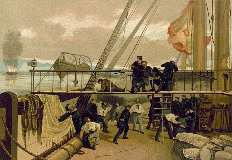 Mendez Nunez, Callao, Peru, 1866 bombardımanı sırasında yaralandı by Spanish School