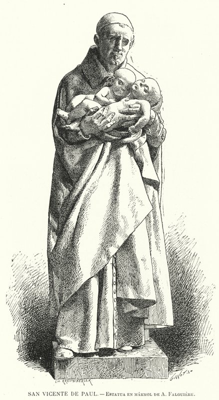 St Vincent de Paul, Fransız Katolik rahibi, Jean Alexandre Joseph Falguiere tarafından mermer heykel (lito) by Spanish School