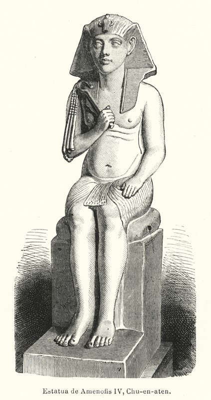 Antik Mısır Firavunu Amenhotep IV (Akhenaten) heykeli (litho) by Spanish School