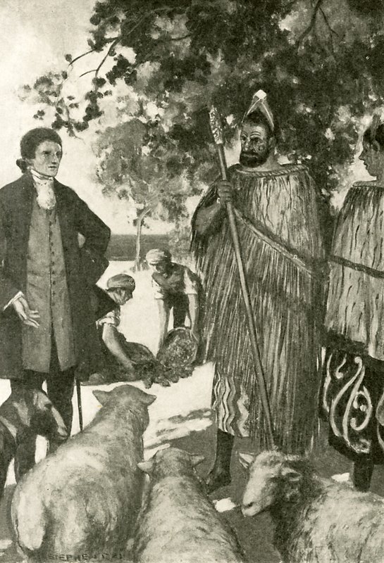 Kaptan Cook yerlilerle iyilik kazanıyor (lito) by Stephen Reid
