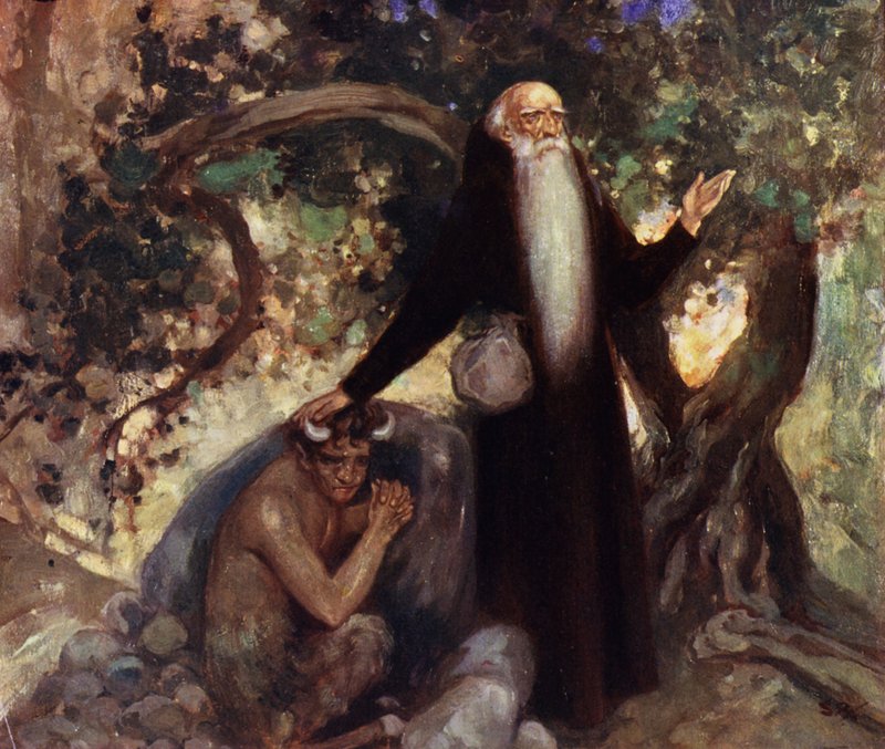 Aziz Anthony ve Satyr (renkli taş) by Stephen Reid