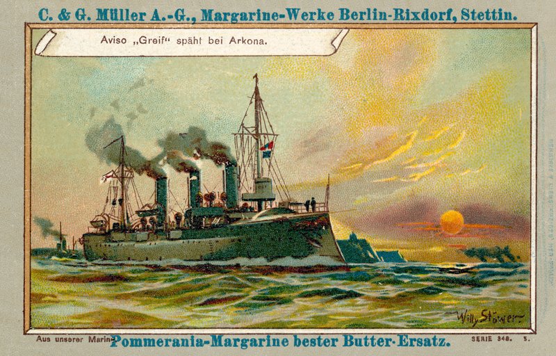 Alman aviso Greif, Arkona açıklarında keşif yapıyor (chromolitho) by Stoewer Willy