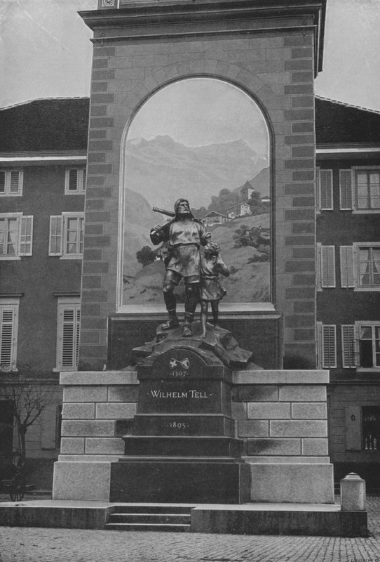 Altdorf, La Statue de Guillaume Tell (s/b fotoğraf) by Swiss Photographer