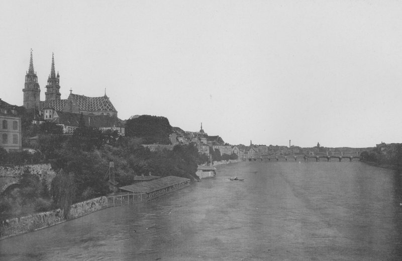 Basel, Katedral ve Ren Nehri (s/b fotoğraf) by Swiss Photographer