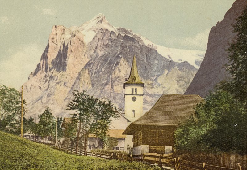 Bernese Oberland: Grindelwald ve kilise (renkli fotoğraf) by Swiss Photographer