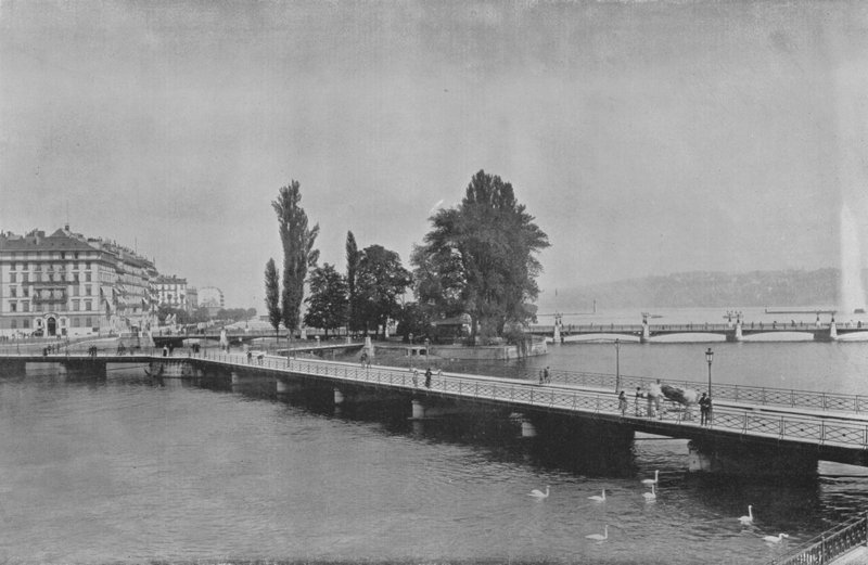 Cenevre, Pont des Bergues ve Ile J-J Rousseau (s/b fotoğraf) by Swiss Photographer
