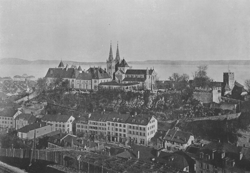 Neuchatel, The Chateau ve Collegiate Church (s/b fotoğraf) by Swiss Photographer