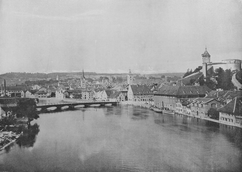 Schaffhausen ve Ren Nehri (s/b fotoğraf) by Swiss Photographer