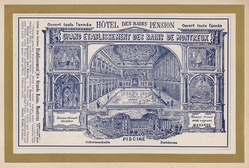 Grand Etablissement Des Bains De Montreux için Reklam (gravür) by Swiss School
