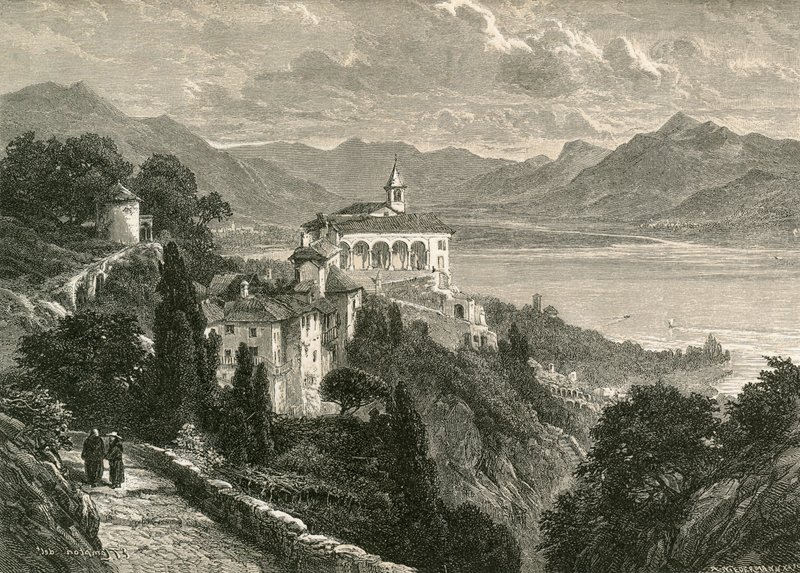 Locarno yakınlarındaki Madonna Del Sasso Hac Kilisesi by Swiss School