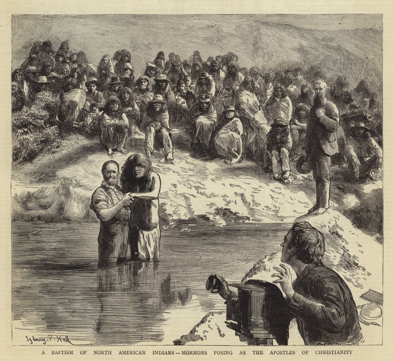 Kuzey Amerika Yerlilerinin Vaftizi, Hıristiyanlığın Havarileri olarak poz veren Mormonlar by Sydney Prior Hall