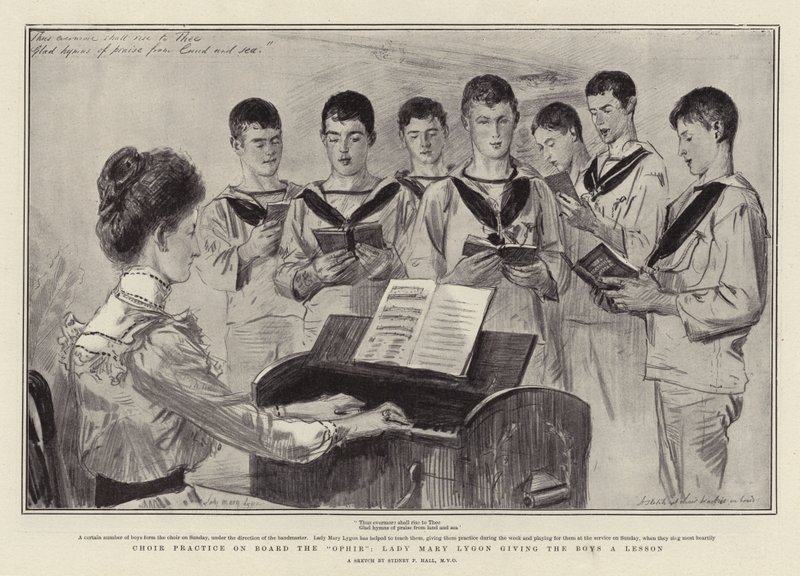 Ophir Gemisinde Koro Uygulaması, Leydi Mary Lygon Çocuklara Ders Veriyor by Sydney Prior Hall