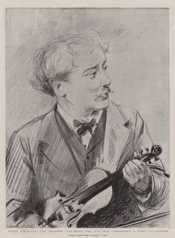 İspanyol Kemancı Senyor Sarasate, Londra Ziyaretini Az Önce Bitirdi by Sydney Prior Hall