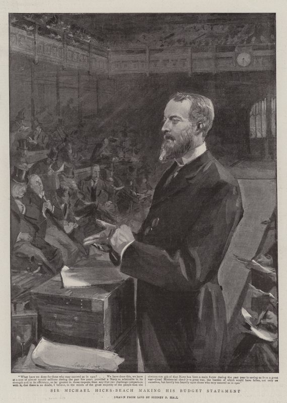 Sir Michael Hicks-Beach Bütçe Açıklamasını yaparken by Sydney Prior Hall