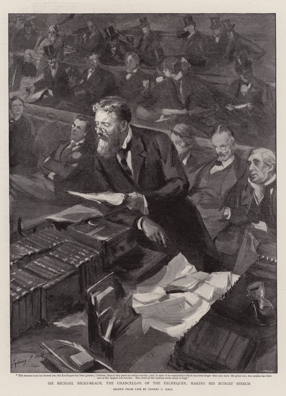 Maliye Bakanı Sir Michael Hicks-Beach Bütçe Konuşmasını Yaparken by Sydney Prior Hall