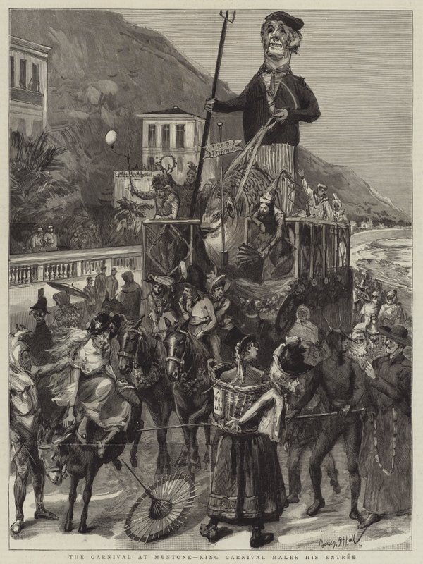 Mentone'daki Karnaval, Kral Karnavalı Antresini Yapıyor by Sydney Prior Hall
