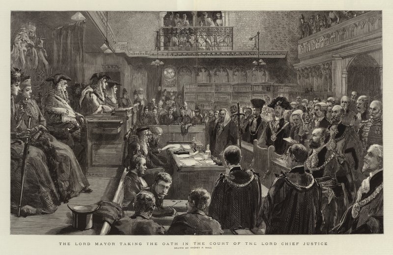 Lord Mayor, Lord Başyargıç Mahkemesinde Yemin Ediyor by Sydney Prior Hall