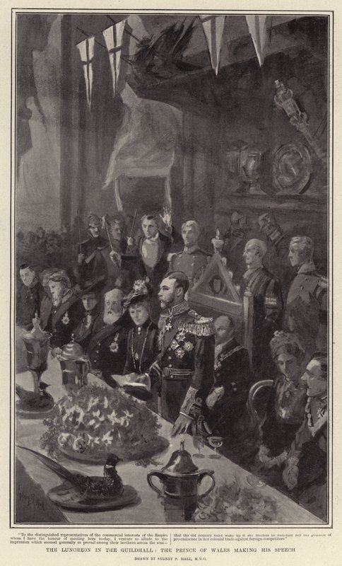 Galler Prensi Lonca Salonundaki Öğle Yemeği Konuşmasını Yapıyor by Sydney Prior Hall