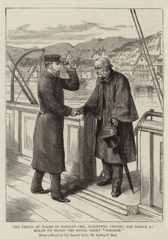 Norveç'teki Galler Prensi, Bay Gladstone, Kraliyet Yat Osborne'da Molde'de Prensi ziyaret ediyor by Sydney Prior Hall
