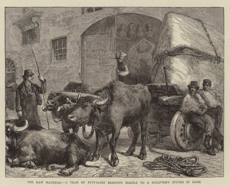 Hammadde, Roma'daki Bir Heykeltıraş Stüdyosuna Mermeri Getiren Bir Manda Takımı by Sydney Prior Hall