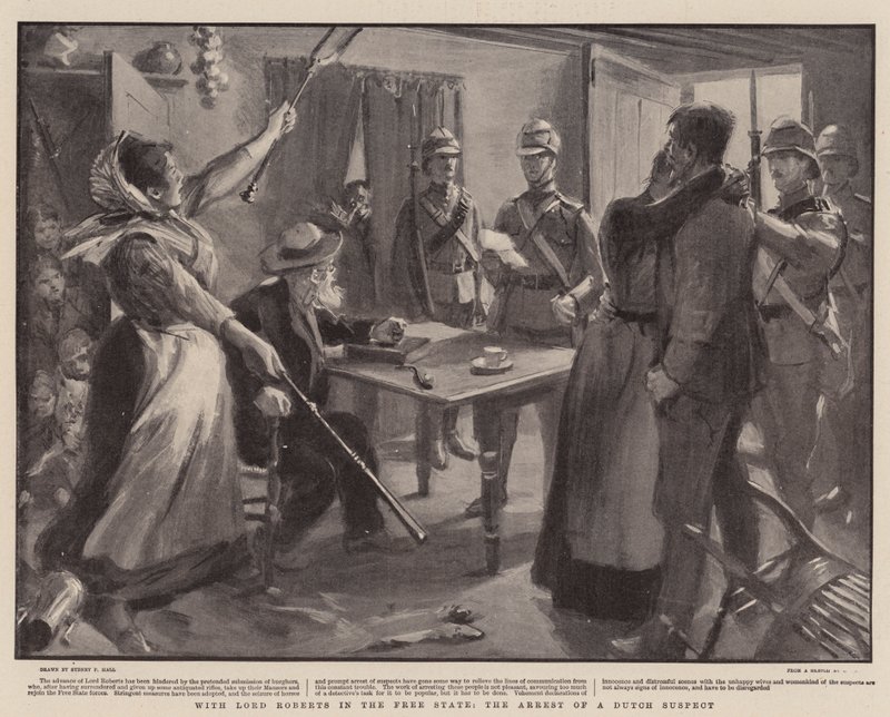 Lord Roberts ile Özgür Devlette, Hollandalı Bir Şüphelinin Tutuklanması by Sydney Prior Hall