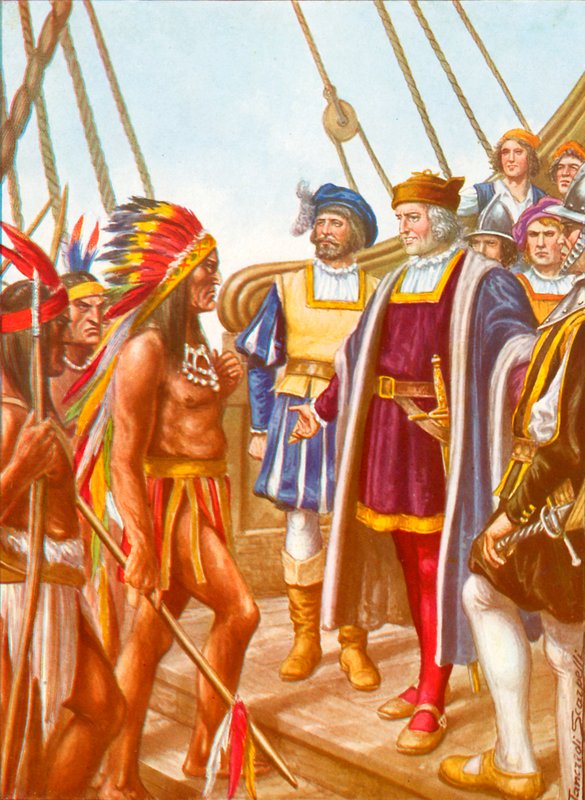 Columbus, yerlilerin şefi Santa Maria the Cacicco Guacanagari