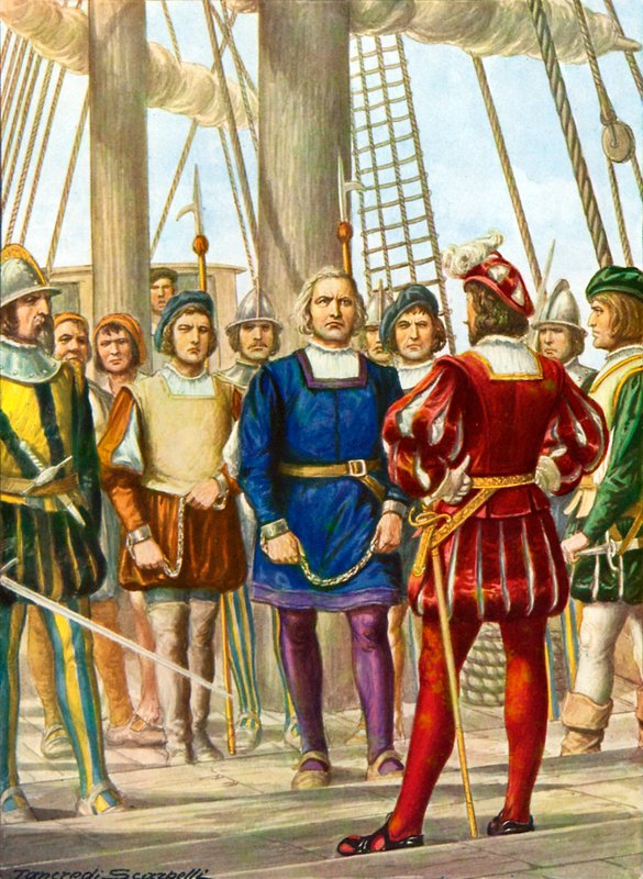 Christopher Columbus ve kardeşleri Bartolomeo ve Diego, onları İspanya