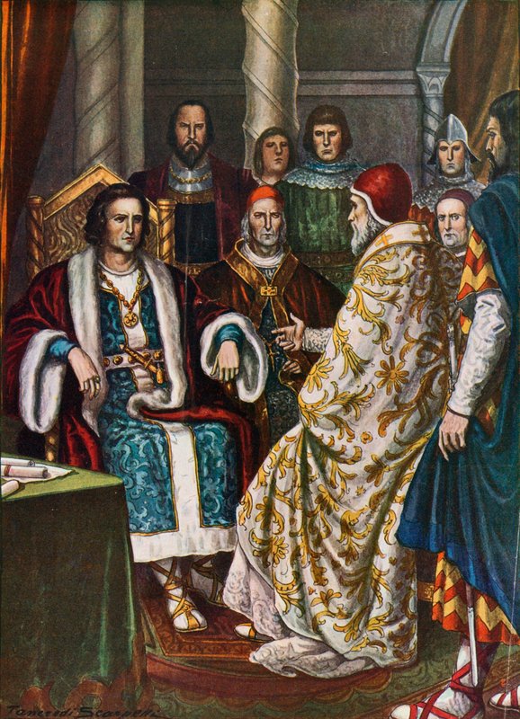 King Pepin, king of the Franks, talking with Pope Stephen II, 754 by Tancredi Scarpelli