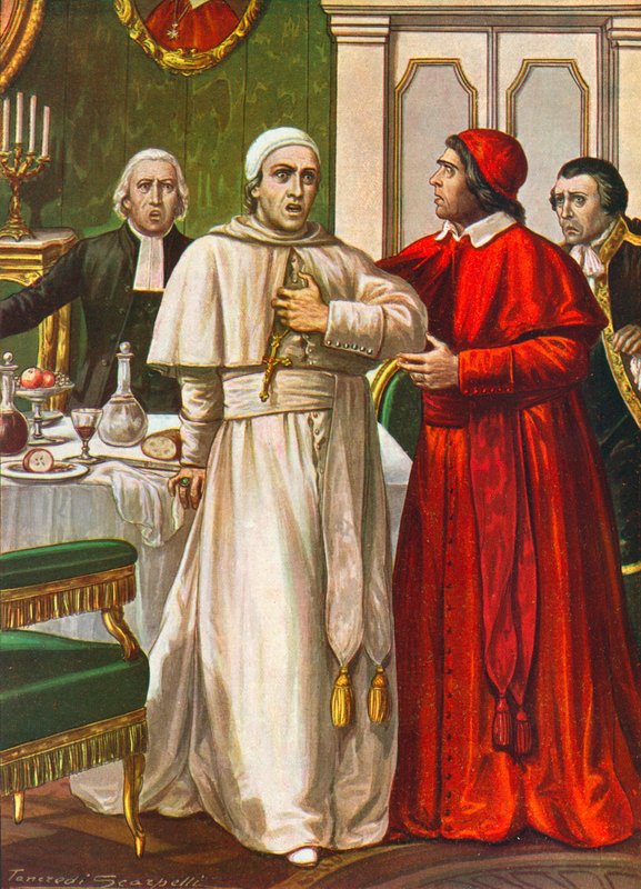 Papa Clement XIV, 1774 Cizvitler tarafından uygulanan bir zehirden kaynaklandığından şüphelenilen ani bir hastalığa yakalandı. by Tancredi Scarpelli