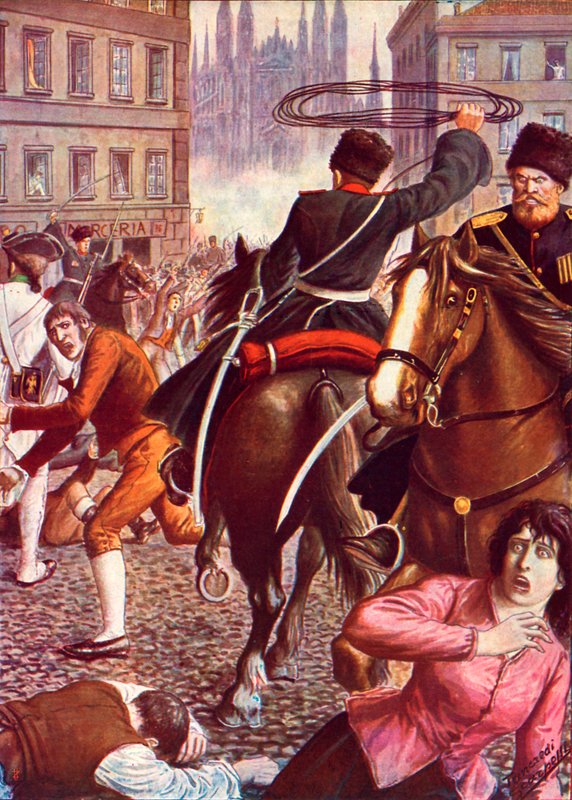 Milanlı Jakobenler, kementli Kazaklar tarafından kovalanıyor by Tancredi Scarpelli