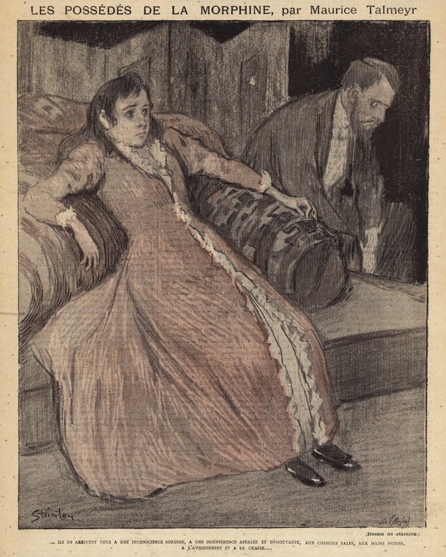 Maurice Talmeyr'in Le Possedes de la Morphine filminden bir sahne by Théophile Alexandre Steinlen