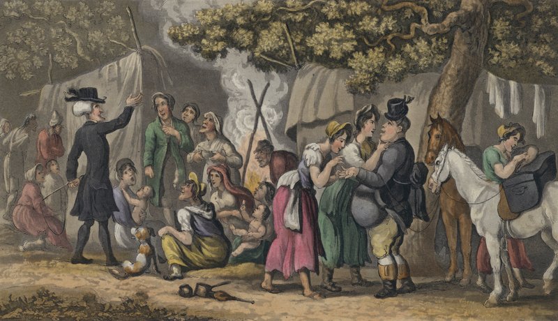 Dr Syntax and the Gypsies (aquatint) by Thomas after Rowlandson