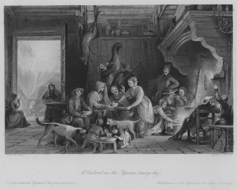 Pirenelerde Bir Kabare (yağmurlu gün) (gravür) by Thomas (after) Allom