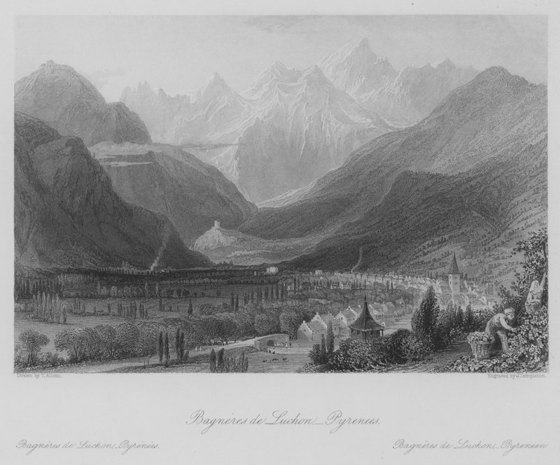 Bagneres de Luchon, Pireneler (gravür) by Thomas (after) Allom