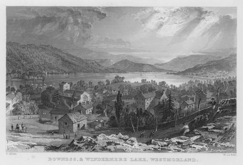 Bowness ve Windermere Gölü, Westmorland (gravür) by Thomas (after) Allom