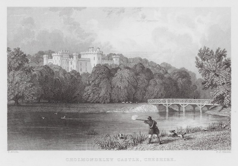 Cholmondeley Kalesi, Cheshire (gravür) by Thomas (after) Allom