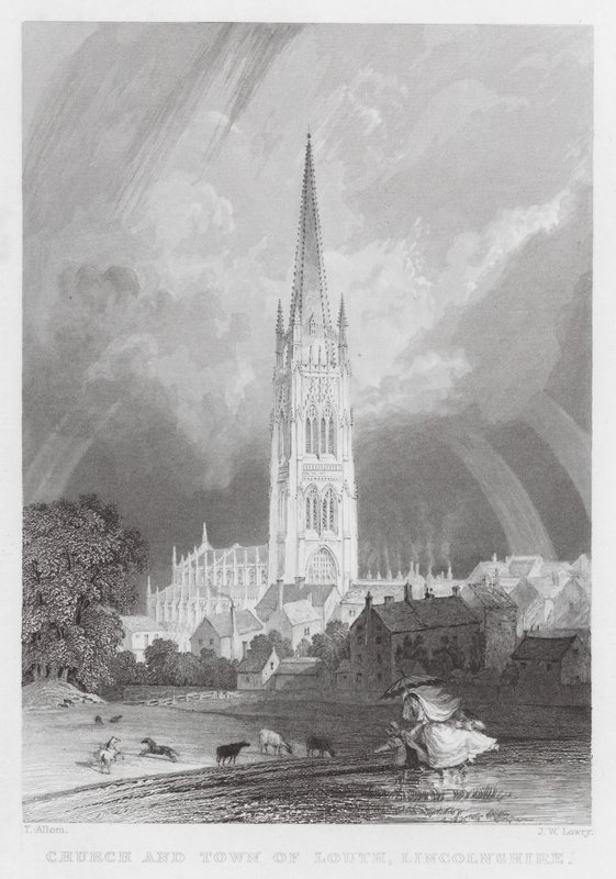 Kilise ve Louth Kasabası, Lincolnshire (gravür) by Thomas (after) Allom