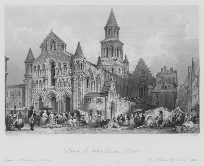 Notre Dame Kilisesi, Poitiers (gravür) by Thomas (after) Allom