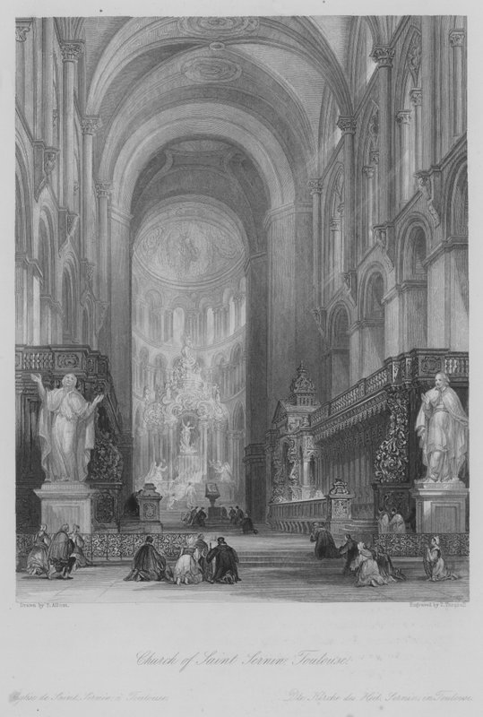 Aziz Sernin Kilisesi, Toulouse (gravür) by Thomas (after) Allom