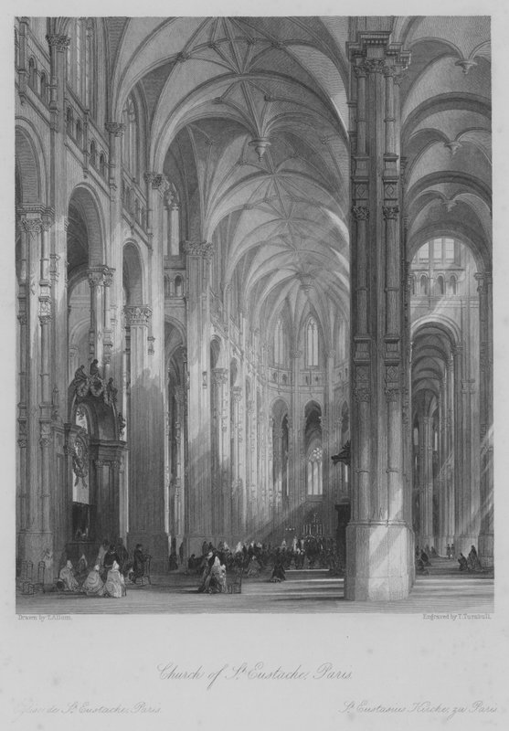 Aziz Eustache Kilisesi, Paris (gravür) by Thomas (after) Allom