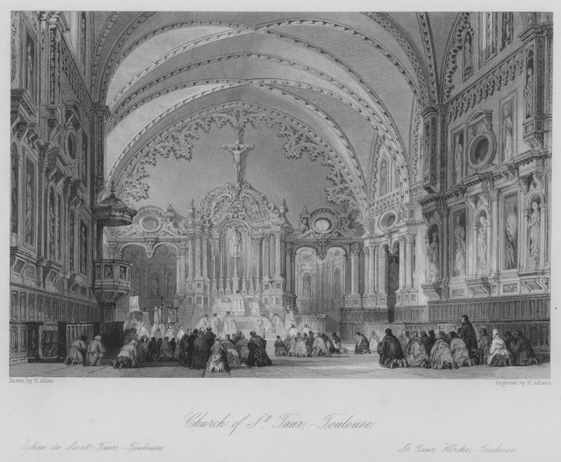 Aziz Taur Kilisesi, Toulouse (gravür) by Thomas (after) Allom