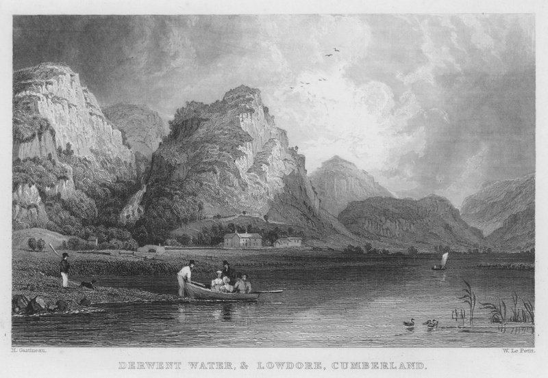 Derwent Su ve Lowdore, Cumberland (gravür) by Thomas (after) Allom