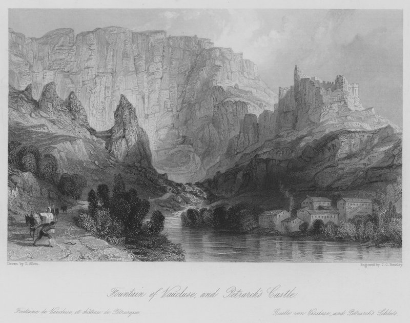 Vaucluse Çeşmesi ve Petrarca Kalesi (gravür) by Thomas (after) Allom