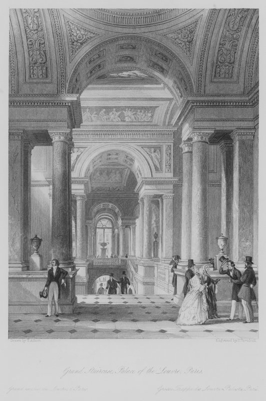 Büyük Merdiven, Louvre Sarayı, Paris (gravür) by Thomas (after) Allom