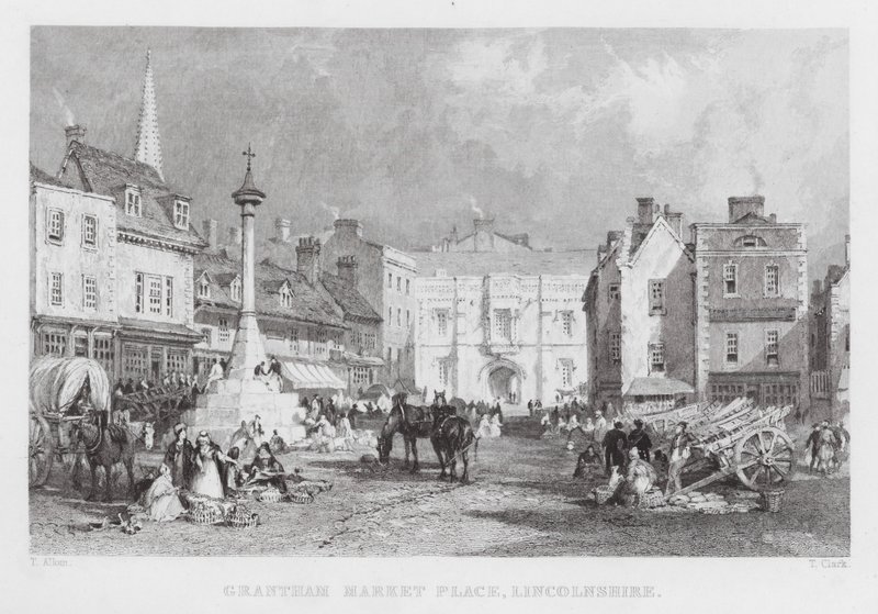 Grantham Pazar Yeri, Lincolnshire (gravür) by Thomas (after) Allom