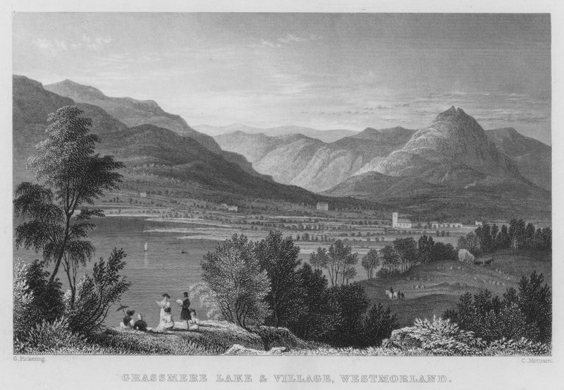 Grasmere Gölü ve Köyü, Westmorland (gravür) by Thomas (after) Allom