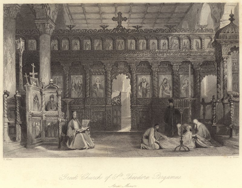 St Theodore Yunan Kilisesi, Bergama, Küçük Asya (gravür) by Thomas (after) Allom